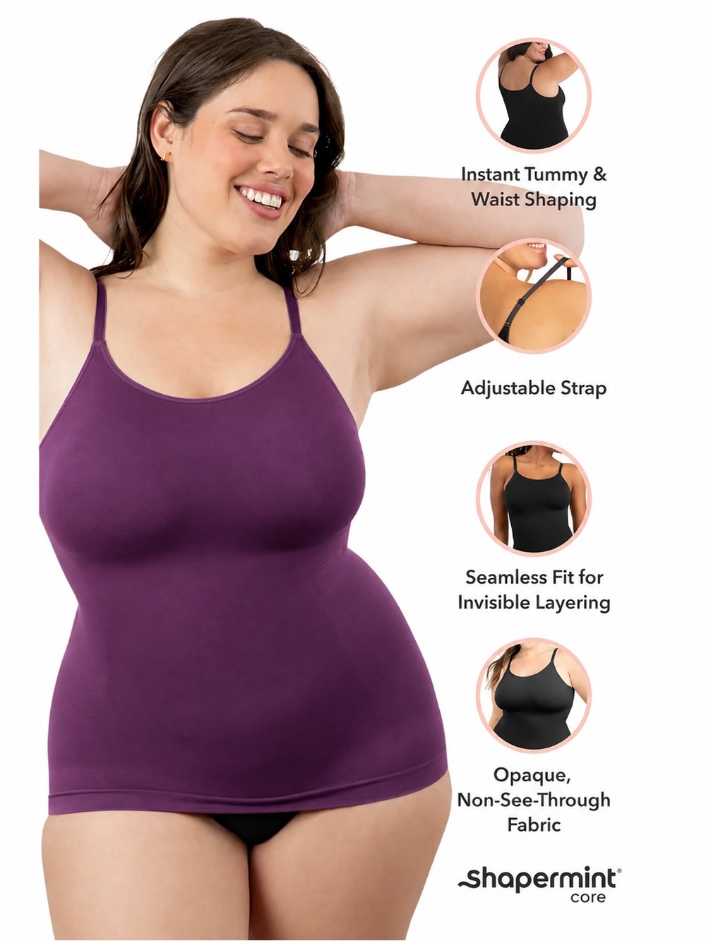 Shapermint Essentials All Day Every Day Scoop Neck Cami - Mulberry